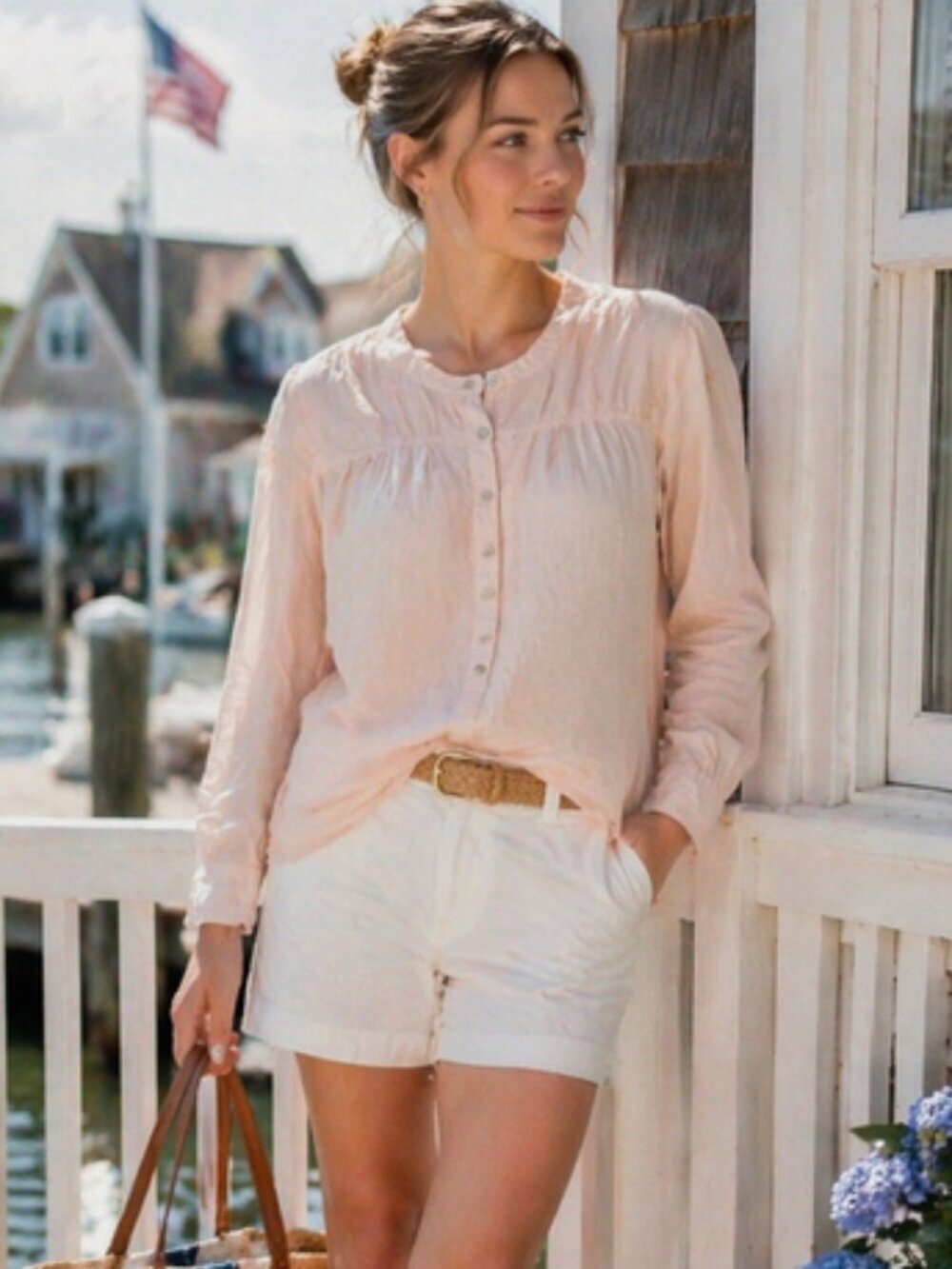 Anthropologie Pilcro Henley Womens Boxy Boho Blouse Cotton Blend